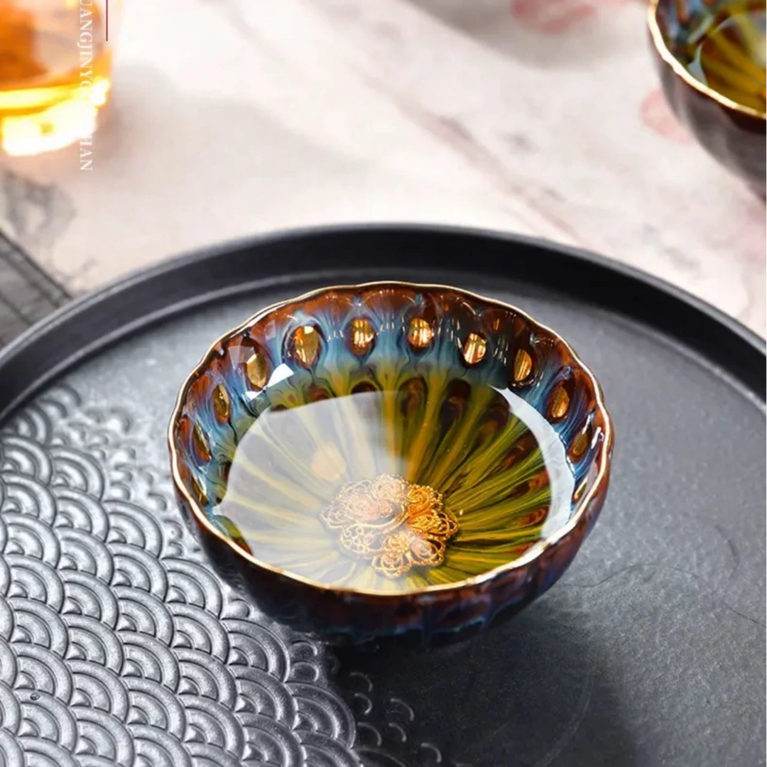 【新疆包邮】镶金窑变中式建盏主人茶杯茶盏单杯陶瓷功夫茶具茶碗