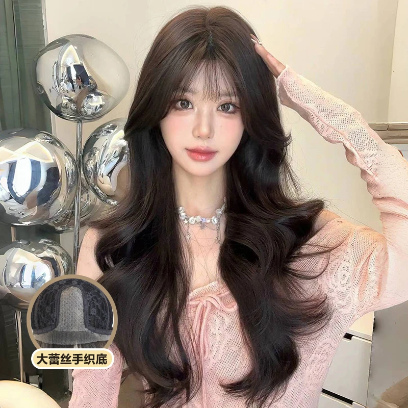 倾慕【梦中情发】前额蕾丝空气刘海假发套女 长卷发大波浪全头套式