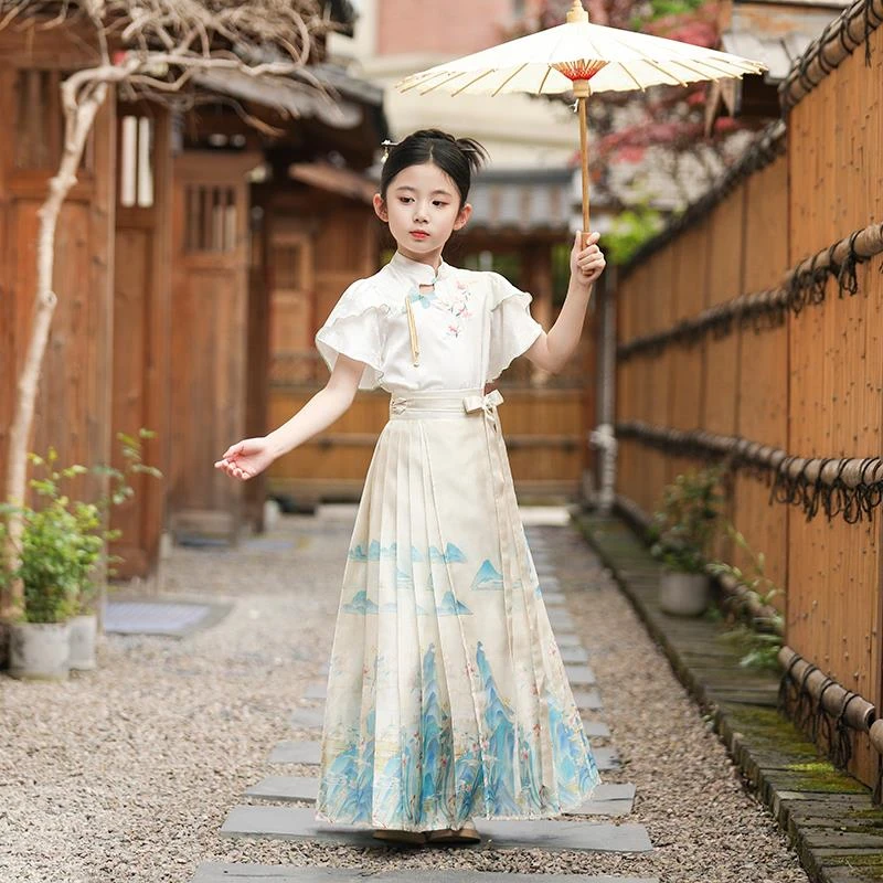 儿童汉服马面裙夏装女童2024新款国风套装新中式古风明制唐装大童