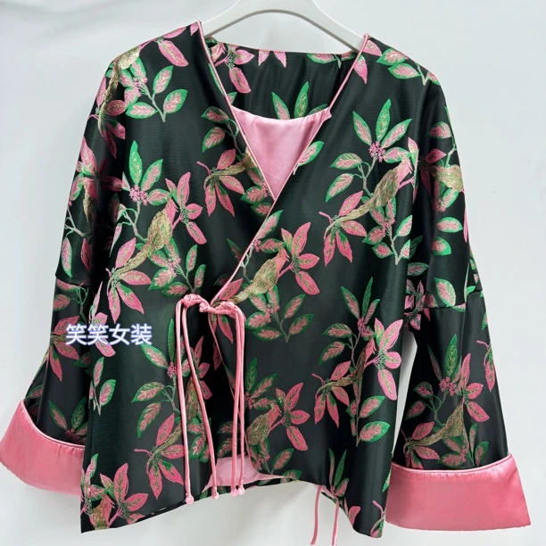 AA132-1新中式国风外套秋冬新款提花复古斜襟古风气质