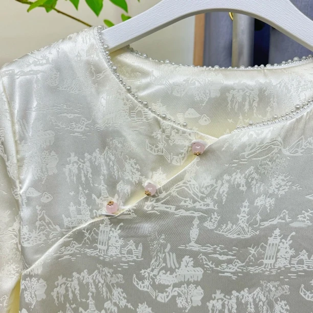 【源头工厂】新款珍珠领提花刺绣衬衫新中式国风长袖气质时尚A161-5