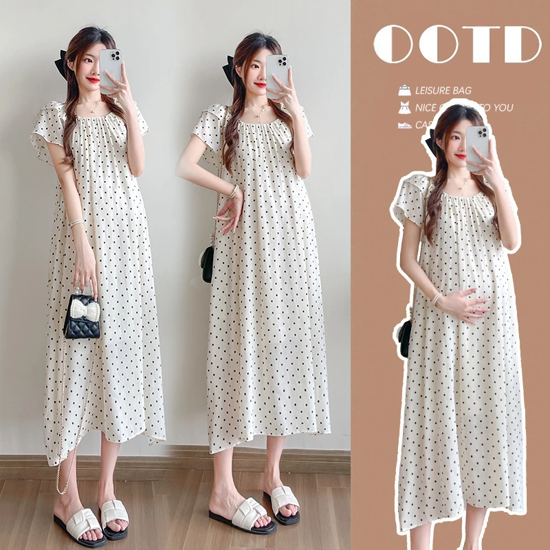 洋气孕妇装夏装裙子时尚连衣裙洋气显瘦法式气质夏天裙子小飞袖