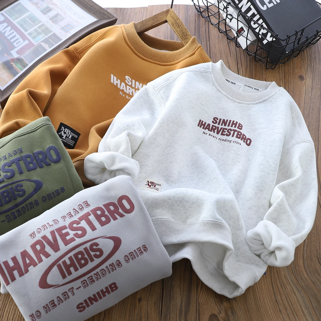 男童儿童2025秋冬新款加厚运动卫衣中大童圆领套头上衣长袖打底衫