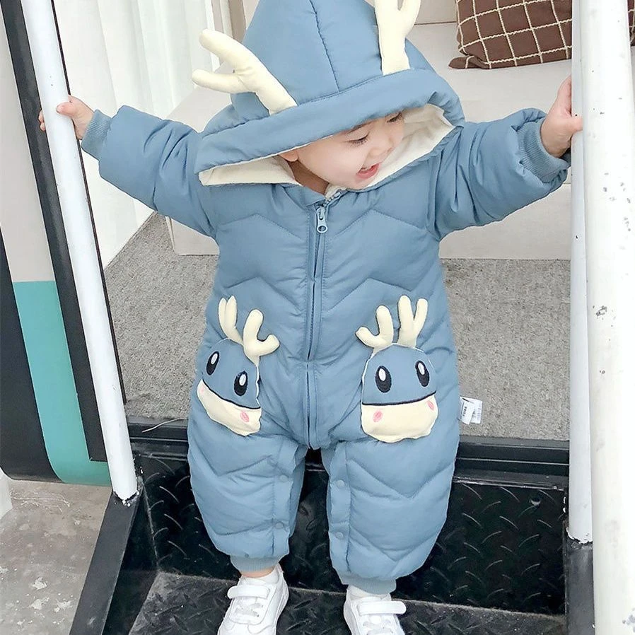 婴儿连体衣冬新生儿加绒加厚保暖哈衣抱被男女宝宝夹棉爬服外套