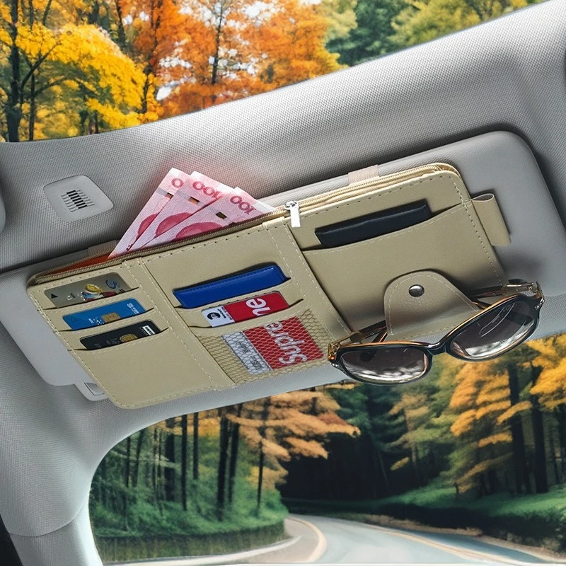 车载遮阳板收纳神器汽车挡光板票据卡包卡夹朋克奇瑞证件袋眼镜夹