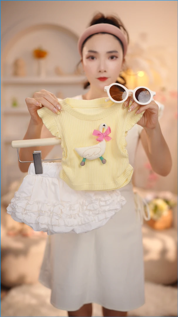 【032】2024年夏季新款可爱飞袖大鹅套装