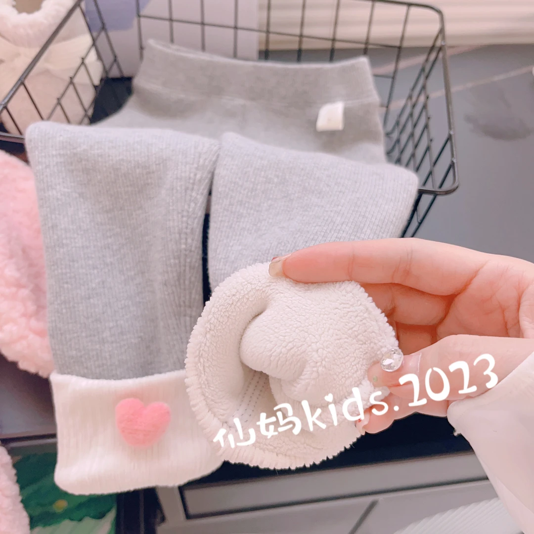 【RE058】2023年冬季新款加绒女小童爱心打底裤