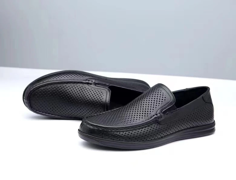 2024夏季男士新款头层牛皮透气洞洞鞋软底网眼百搭软面男款休闲