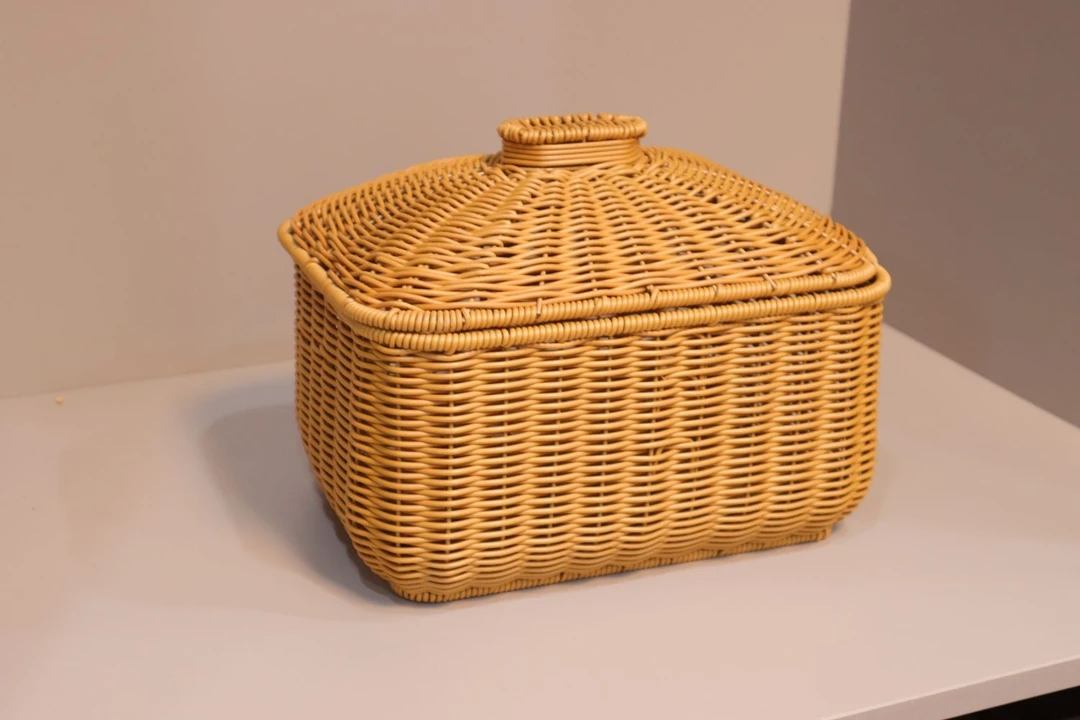 户外棕色手工大容量长方带盖馒头框编织藤编简约欧式储物复古家用