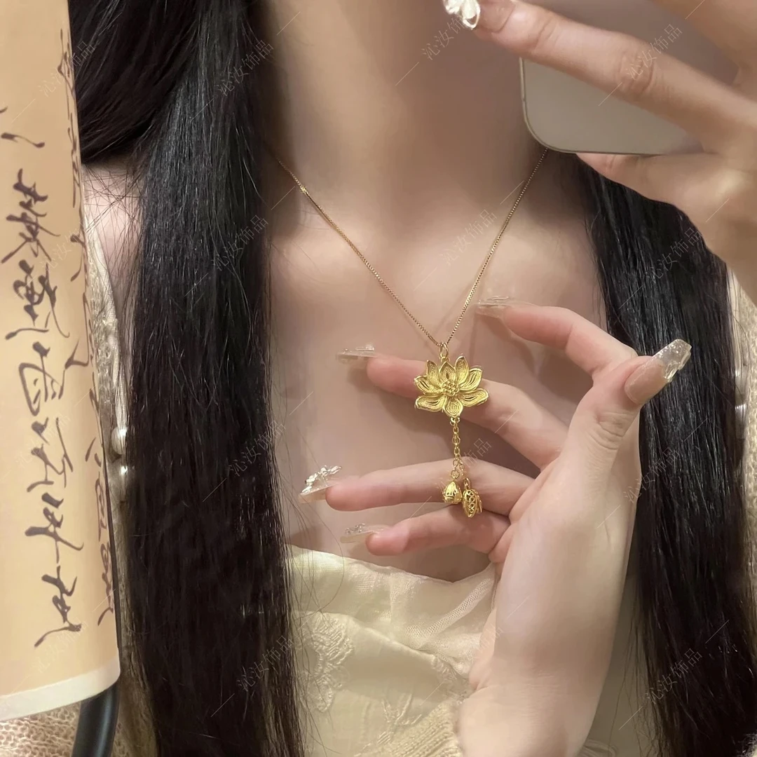 铜合金项链 新款莲花项链小众设计轻奢百搭高级感气质锁骨链
