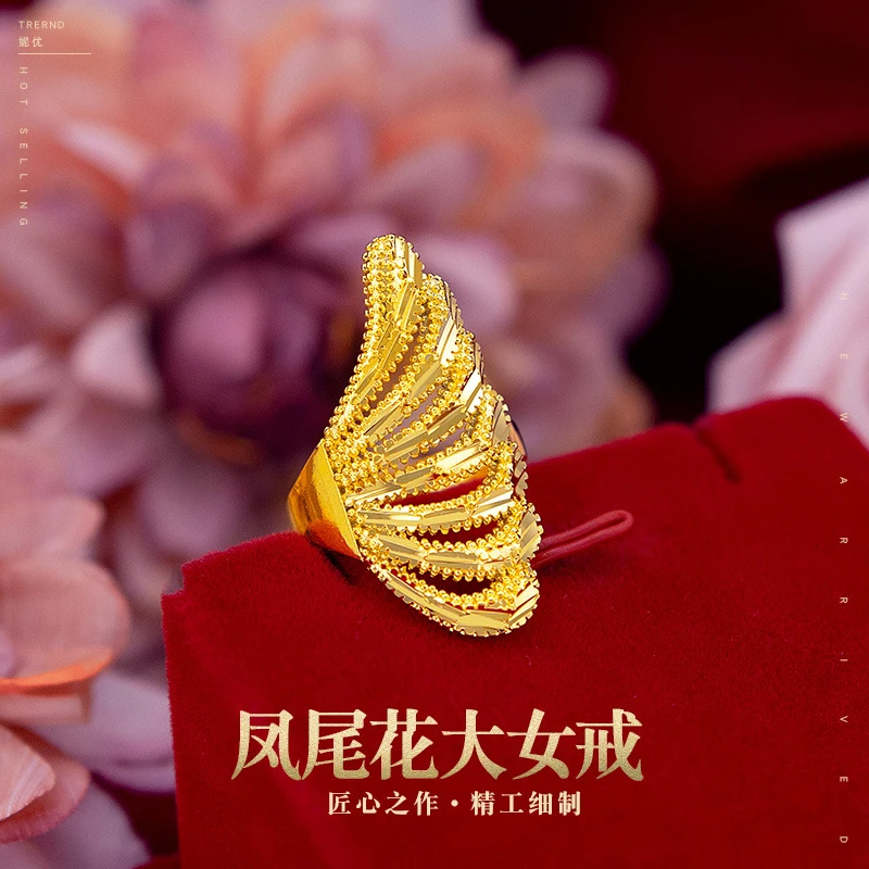 铜合金戒指 复古女款凤尾花大女戒指饰品环开口女戒凤尾戒指首饰