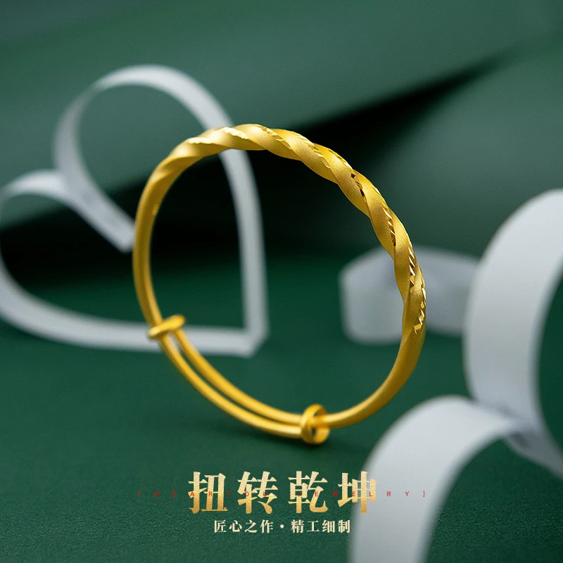 铜合金手镯 新款精品扭花纹手镯金色 新娘婚庆扭麻花推拉手镯