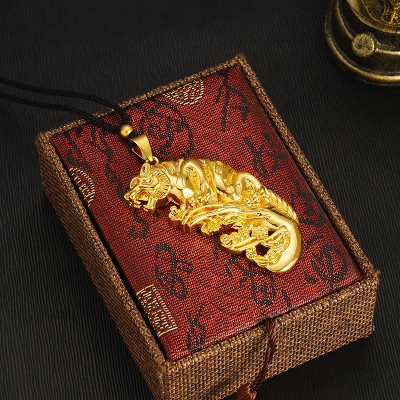 铜合金吊坠 新款猛虎项链男士  霸气3D老虎吊坠黑绳饰品
