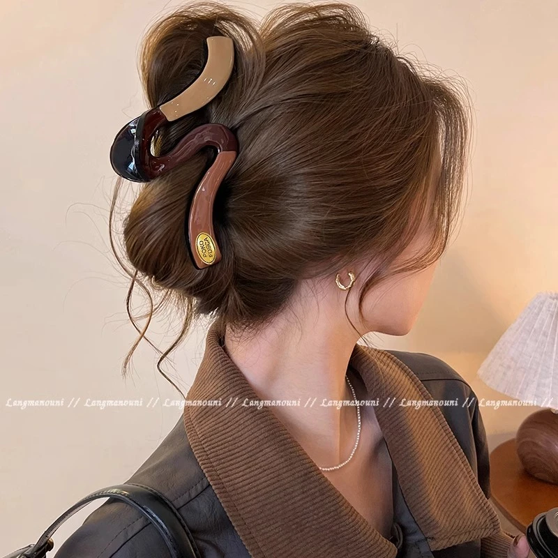 法式简约撞色大号波浪抓夹女高级感鲨鱼夹2025新款后脑勺盘发头饰