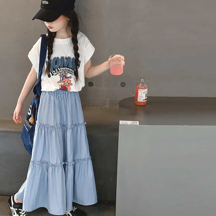 女童短袖套装夏季洋气外穿中大童2024新款半袖连衣裙两件套薄款潮