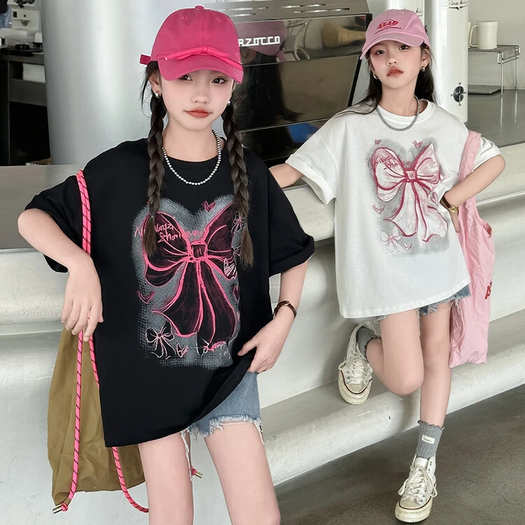 女童夏季短袖中大童洋气外穿2024新款休闲女孩上衣薄款夏装儿童潮