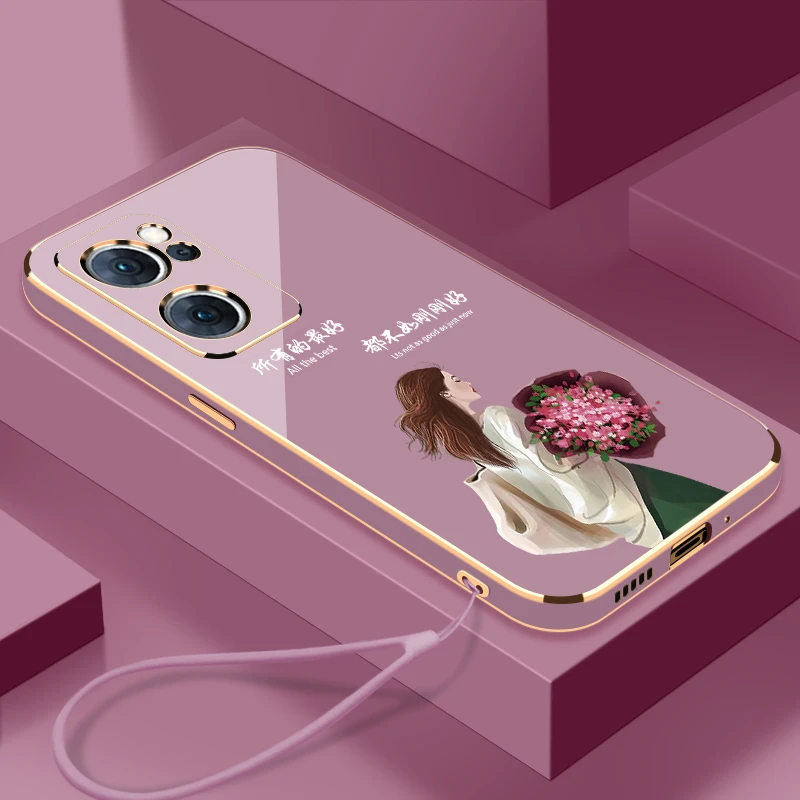 适用于OPPOReno7手机壳刚刚好挂绳防摔电镀软硅胶超薄时尚保护