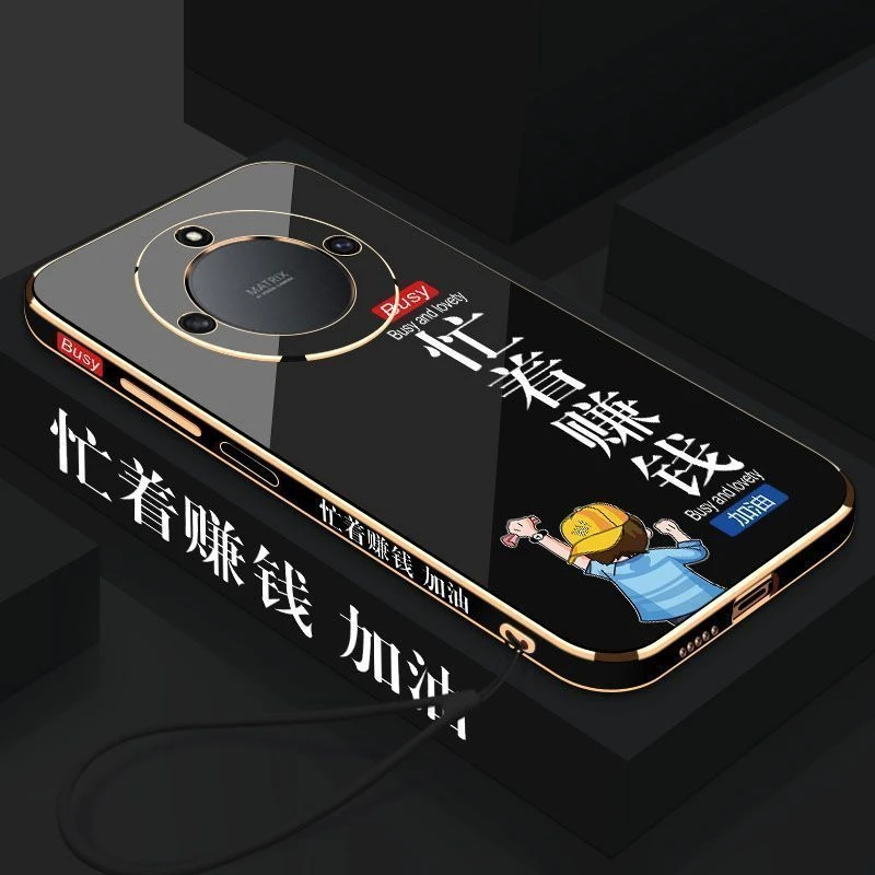 电镀忙着赚钱适用于荣耀X50/40/30I手机壳全包边硅胶软壳【送挂绳】