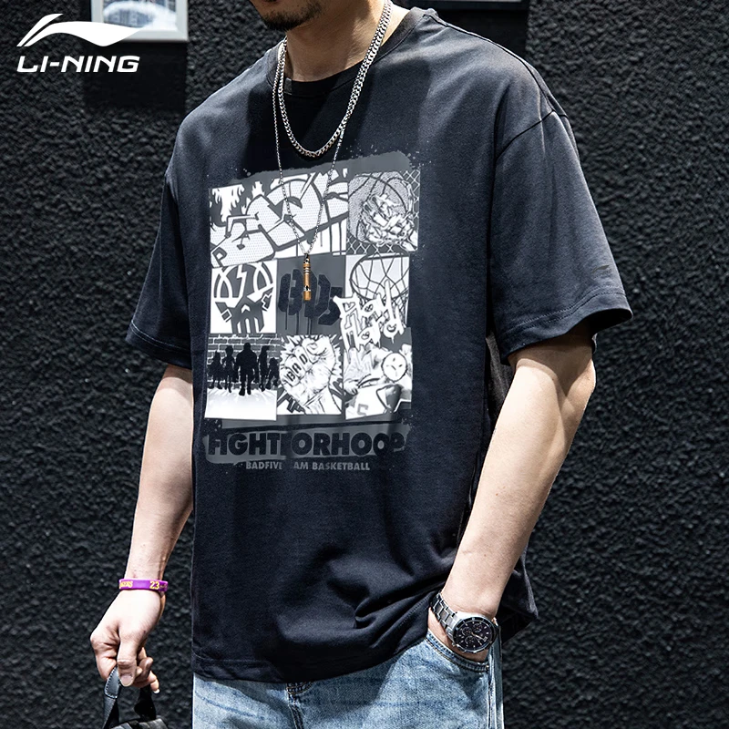 李宁短袖t恤男款2025夏季反伍百搭潮流印花国潮宽松透气运动半袖