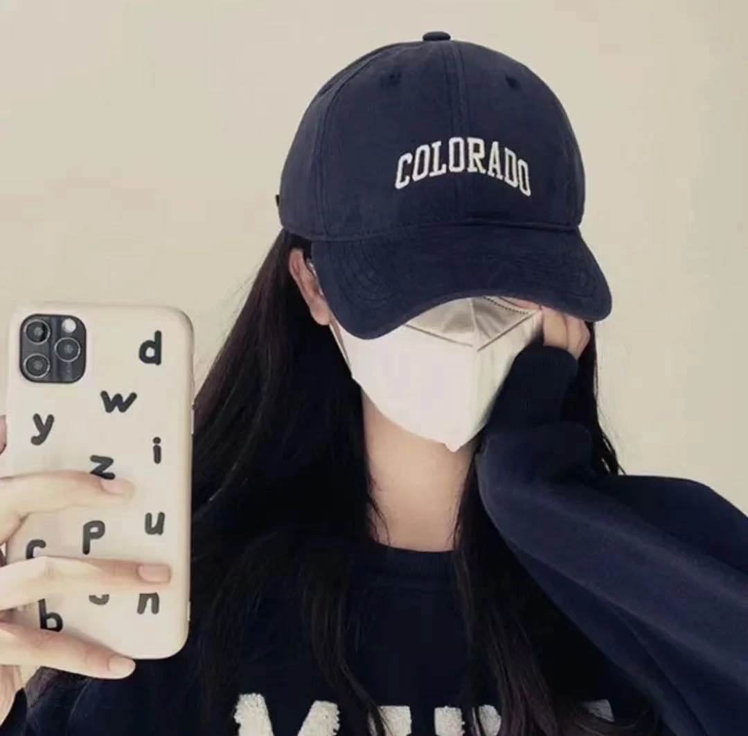 网红大帽檐休闲百搭复古学生韩版软顶蓝色简约日系字母刺绣帽子女