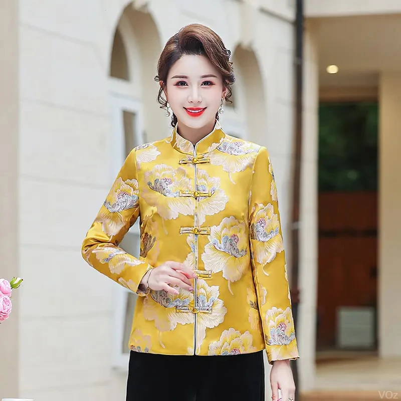 新款外套中年妈妈装气质国风中式小唐装高贵母亲衣服气质显瘦盘扣