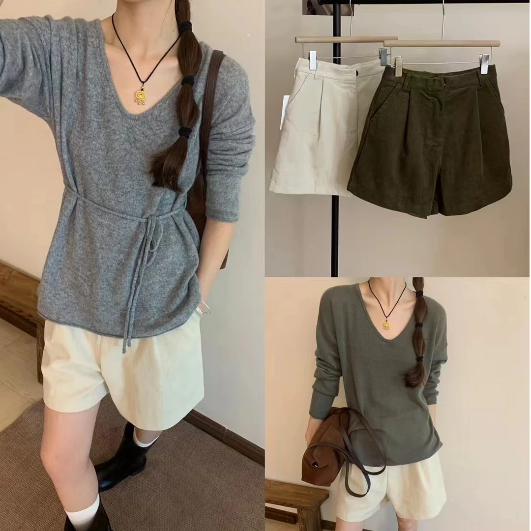 【淳也】V领毛衣针织线衫时尚休闲百搭显瘦长袖