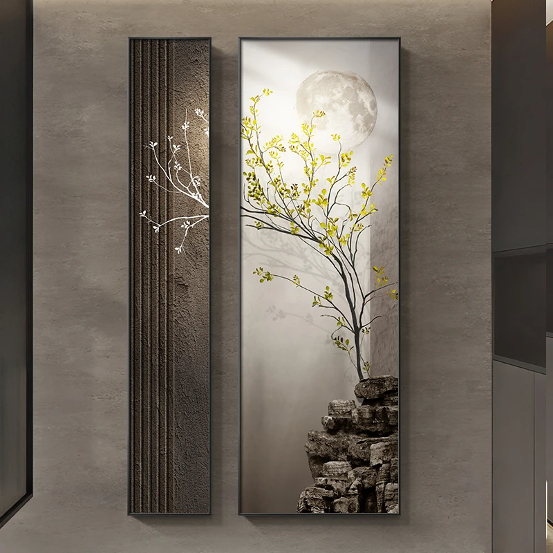 侘寂风玄关装饰画新中式走廊过道挂画高档大气客厅入户正对门壁画