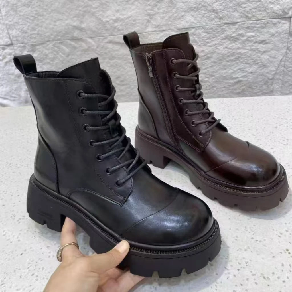 A17梁思思SHOES【欧洲站厚底马丁靴】安格拉真皮复古短靴子-8586