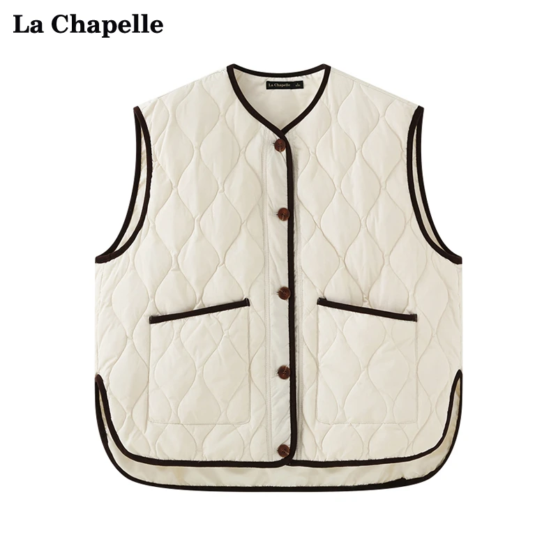拉夏贝尔LaChapelle菱格大口袋羽绒服马甲女秋宽松加厚无袖外套