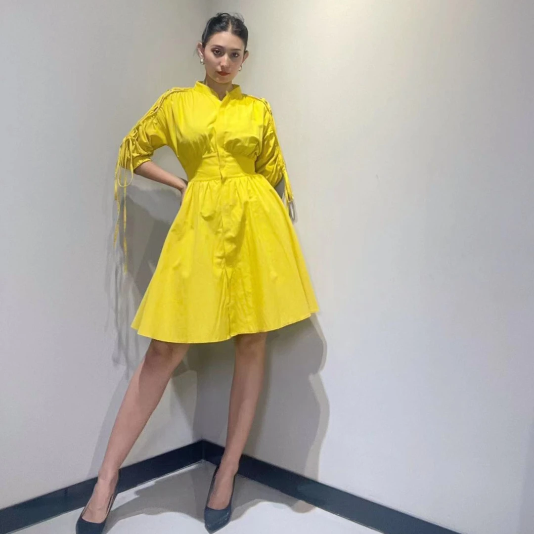 春秋款绑带连衣裙