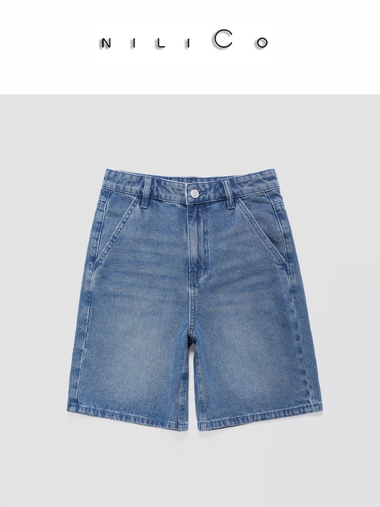 NILICO100棉 日常通勤潮流百搭水洗牛仔中裤