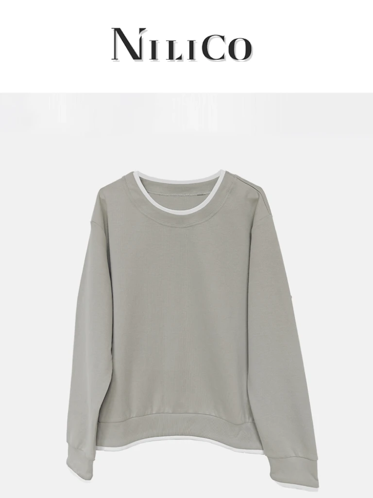 NILICO【百搭王牌】大地色系撞色廓形氧气慵懒时髦圆领卫衣秋季百搭