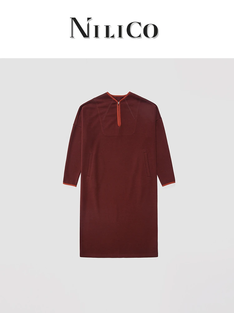NILICO【简雅交响曲】绝美重工山羊绒桑蚕丝慵懒气质休闲连衣中长裙