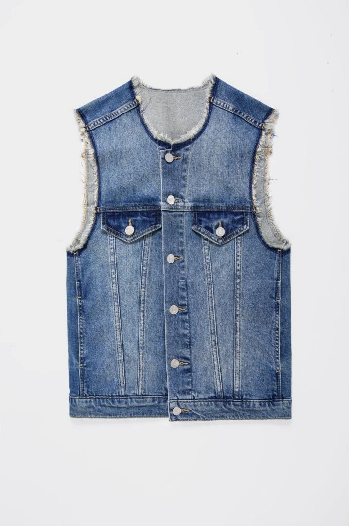 NILICO【帅气迷人】土耳其薄荷曼波时尚复古设计感做旧毛边牛仔马甲