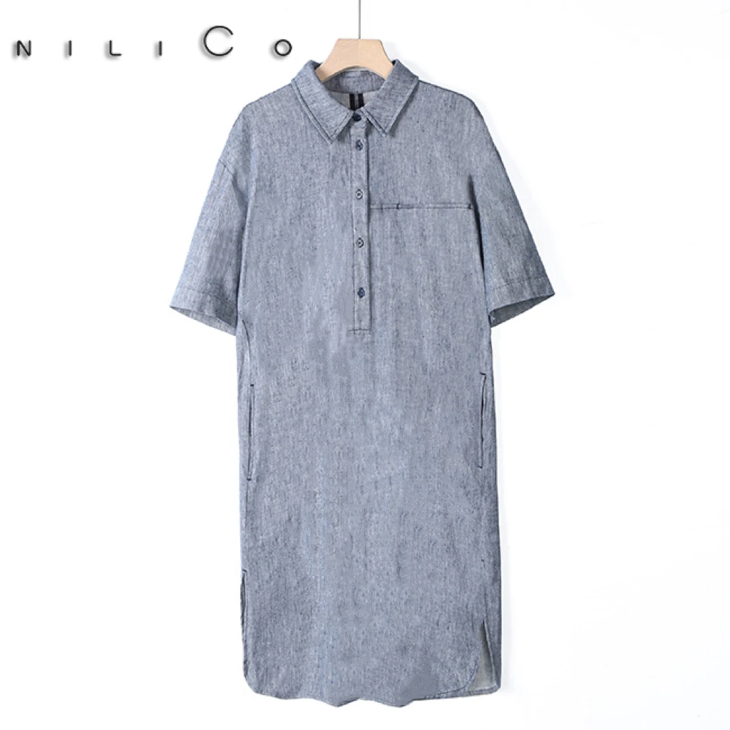 NILICO【曼妙时光】亚麻设计感连衣裙休闲舒适简约百搭宽松连衣裙