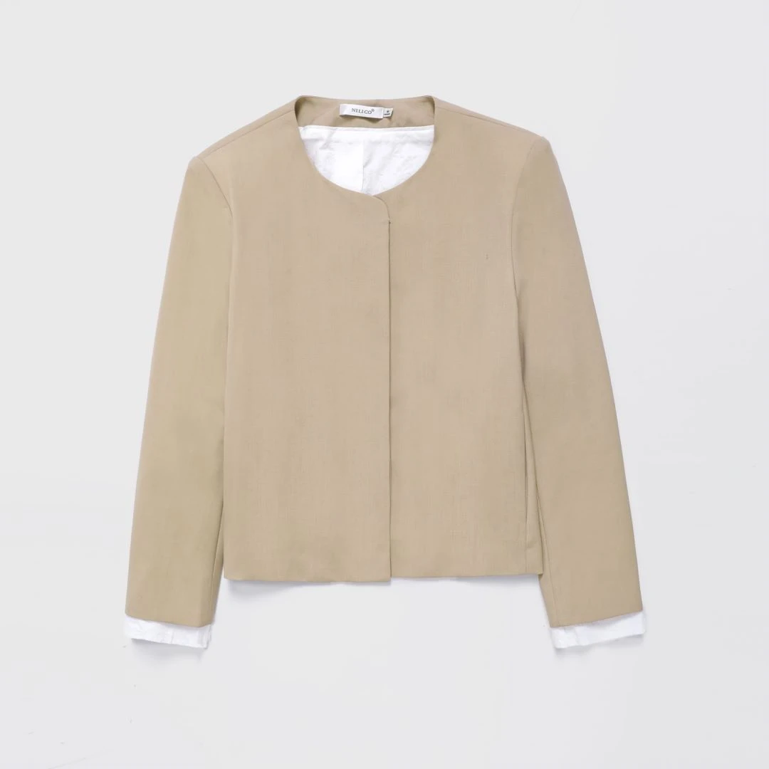 NILICO【香阀世家】羊毛极简正肩圆领西装短外套