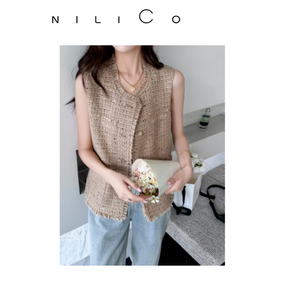 NILICO卡其色-【高雅调性】小香风马甲法式小众时尚马夹气质宽松