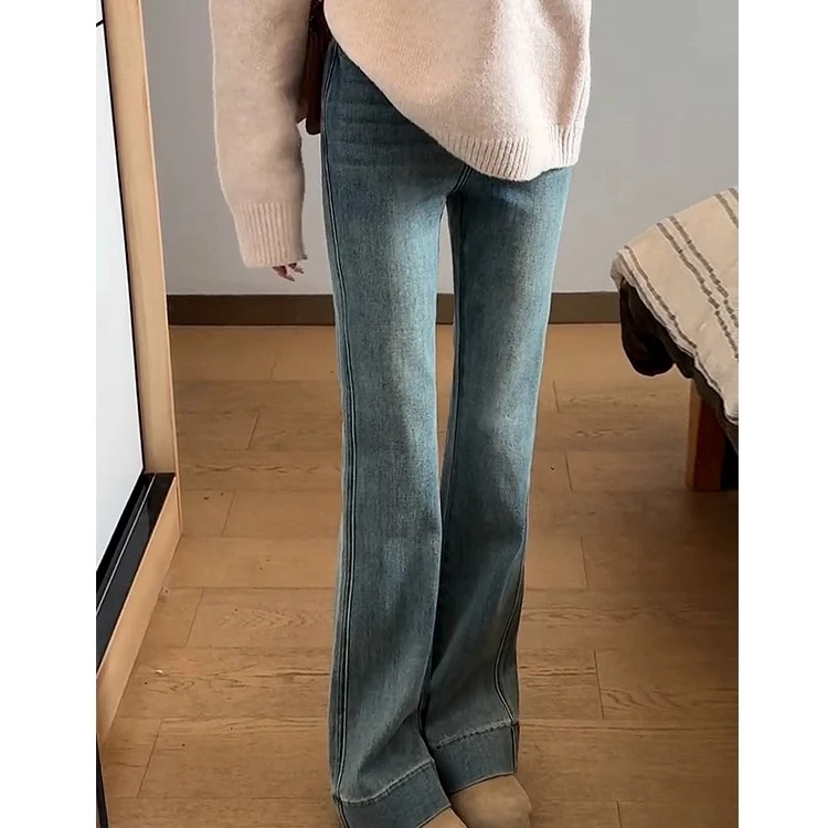 爆款复古微喇牛仔裤女2024年春季新款高腰显瘦小个子漫画腿喇叭裤