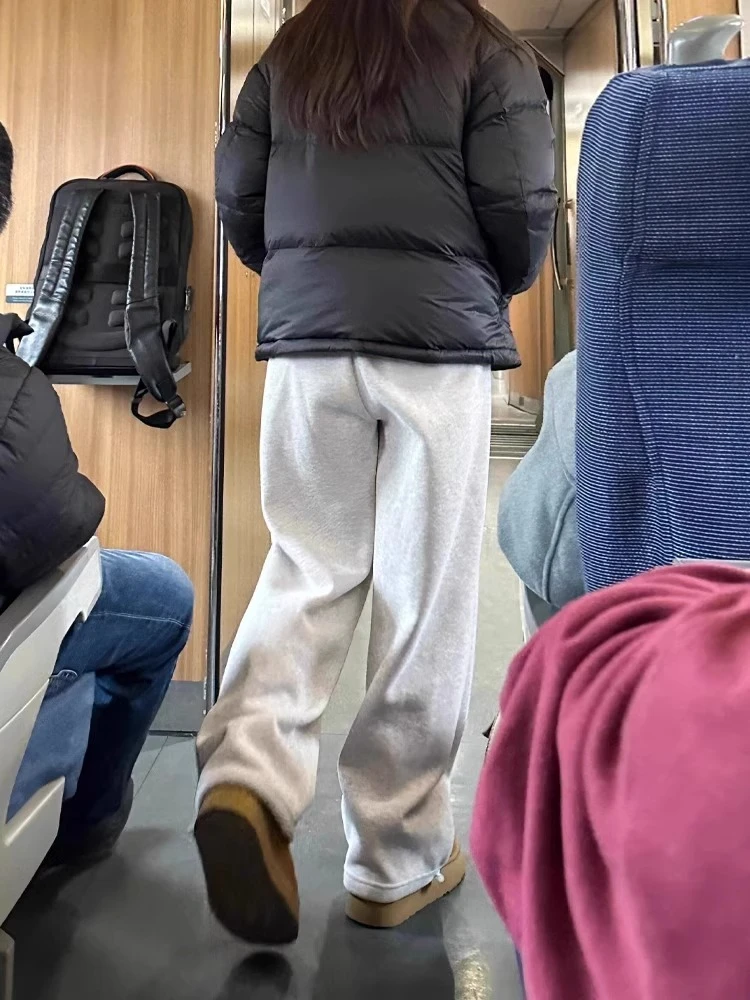 雪花灰休闲运动裤女秋季季百搭大码胖mm宽松遮胯梨型身材阔腿卫裤