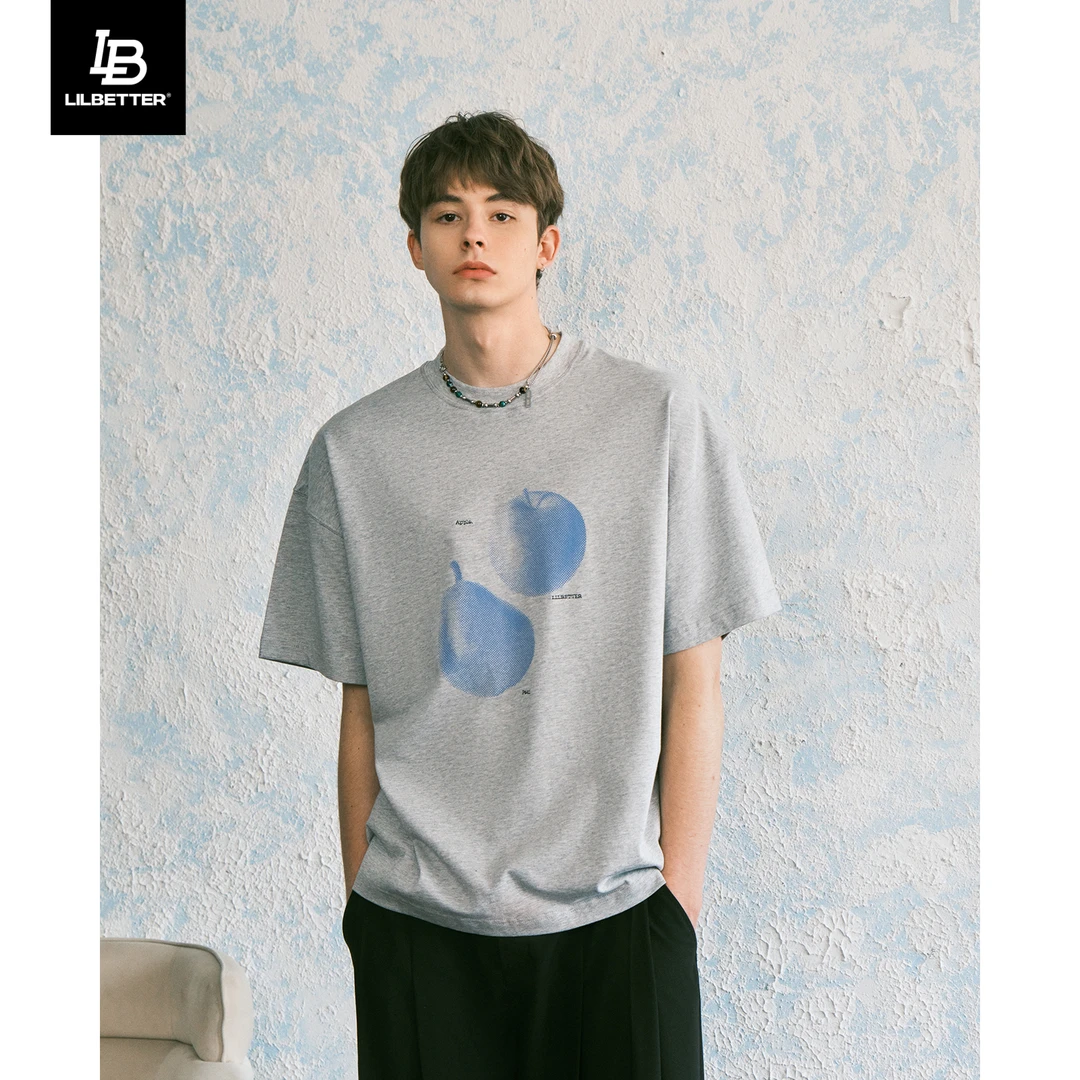 Lilbetter水果印花宽松短袖T恤2025夏休闲落肩五分袖男女同款体恤