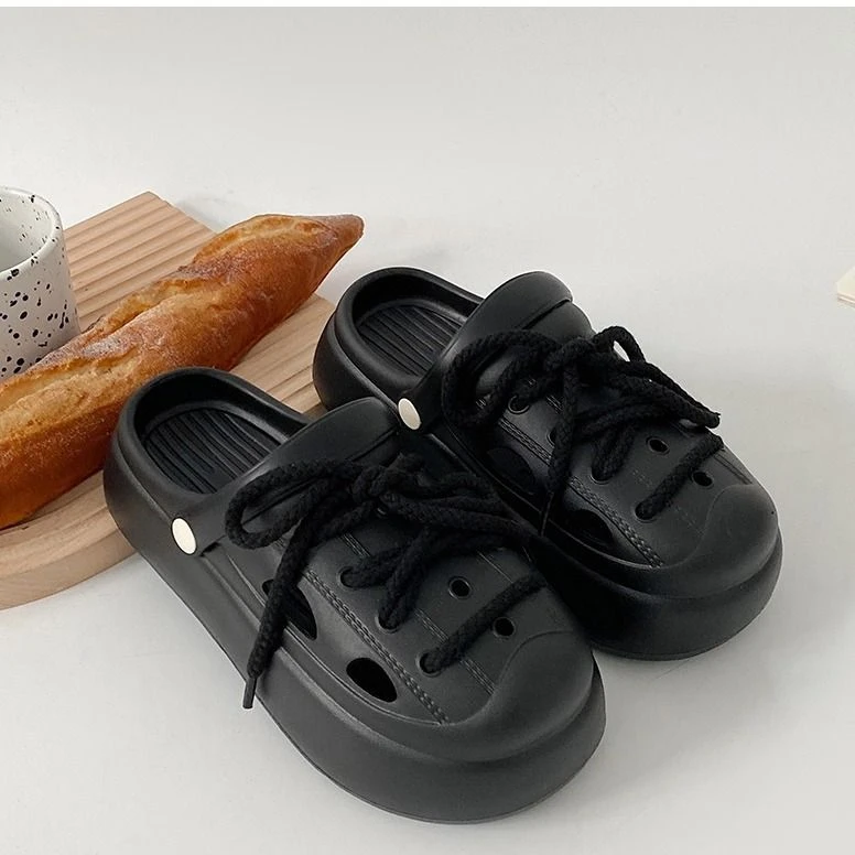 网红贝壳头厚底洞洞鞋配鞋带时尚夏季百搭外穿防滑包头