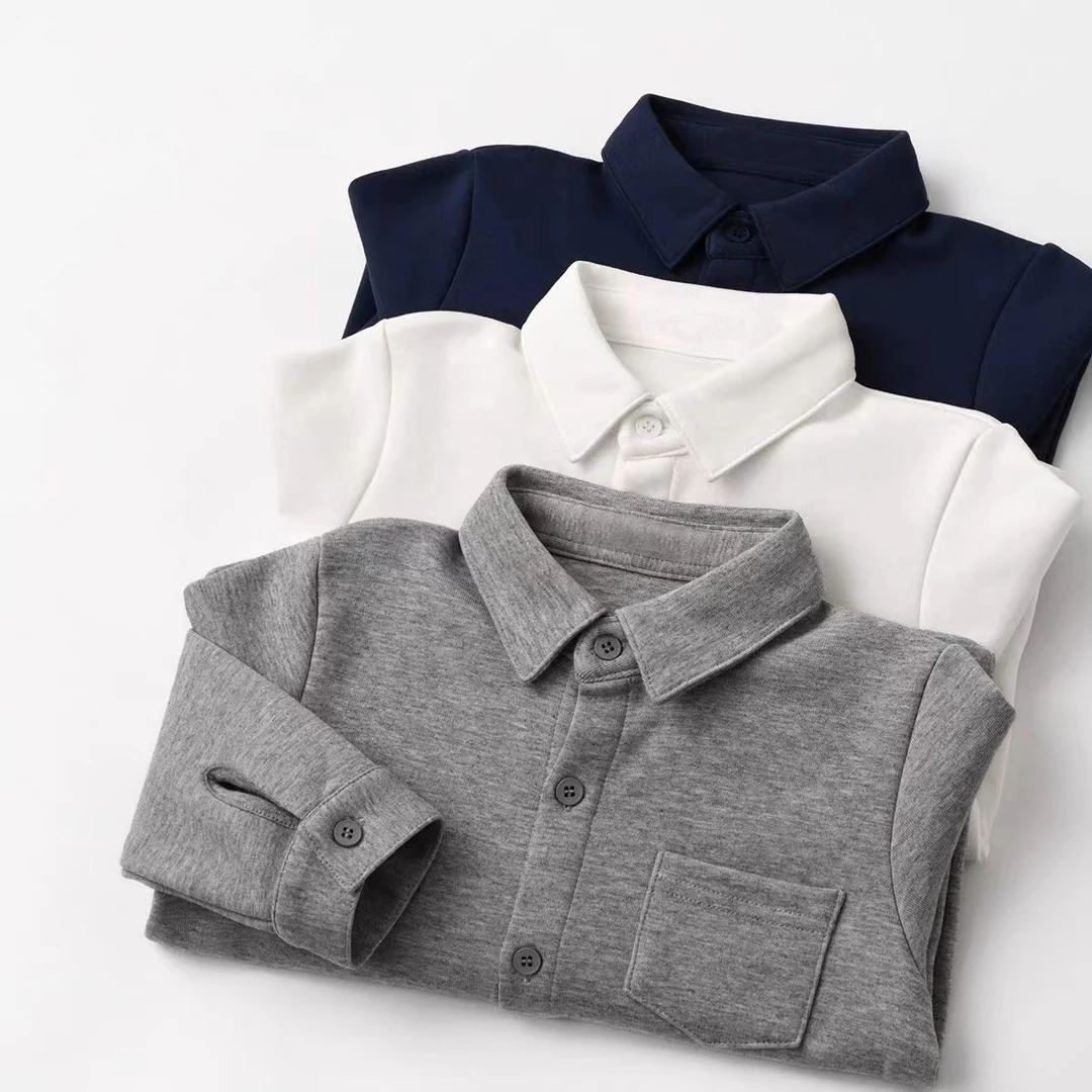 新品儿童衬衫290g厚版 校园白衬衫 中小童小孩针织衬衣外