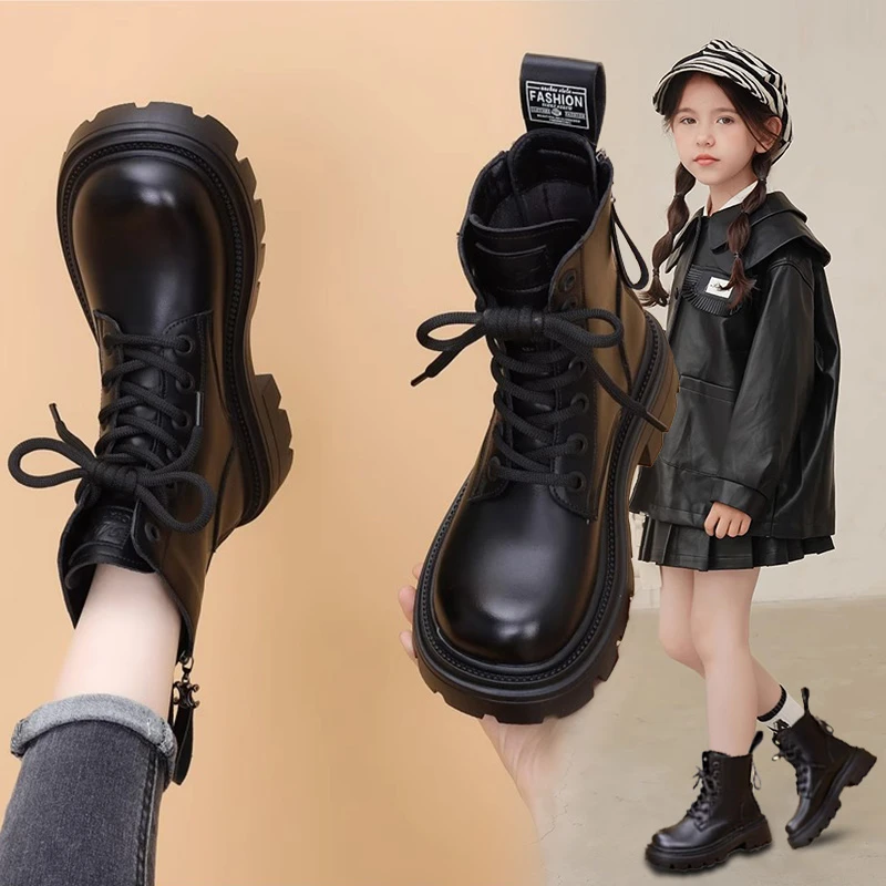 女童马丁靴2025新款秋冬季儿童英伦风加绒短靴中大童女孩公主靴子