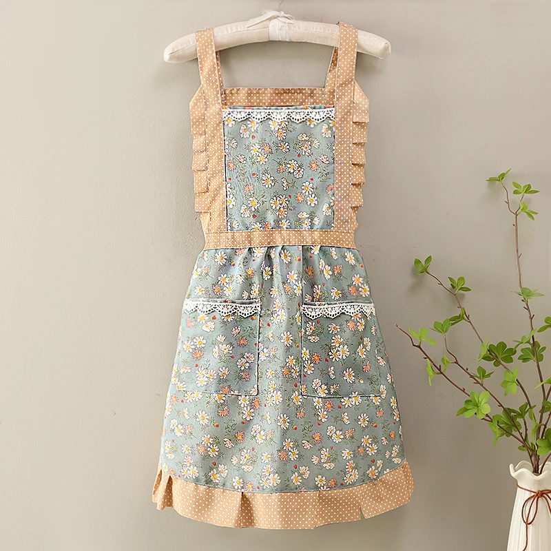 韩版厨房围裙女公主风透气柔软舒适田园风可爱成人工作服家用防污