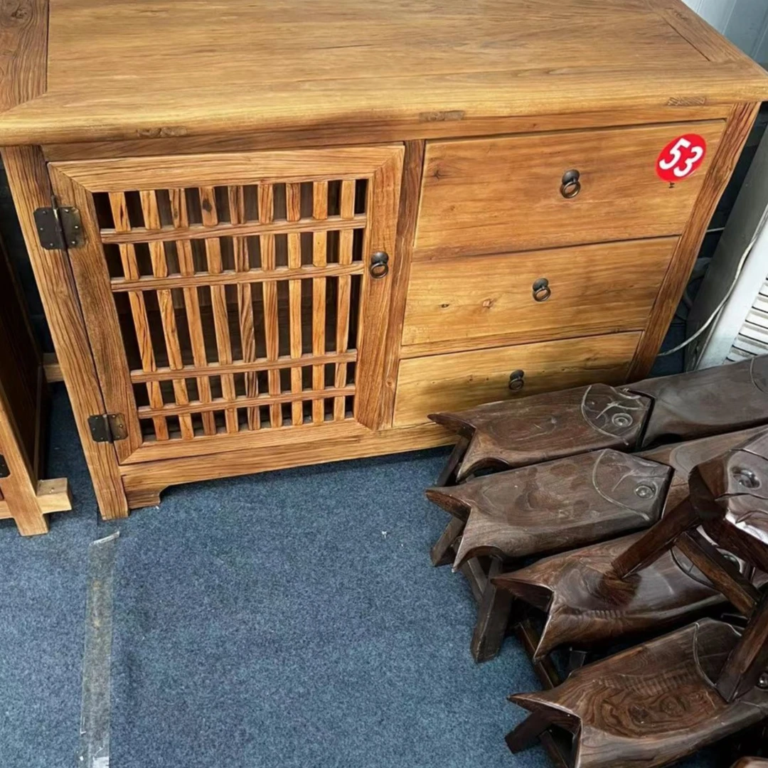 老榆木门板餐边柜储物柜手工客厅原木色矮柜茶柜置物茶水柜茶边柜