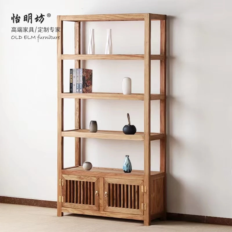 老榆木架子简约书架博古架新中式储物架酒家