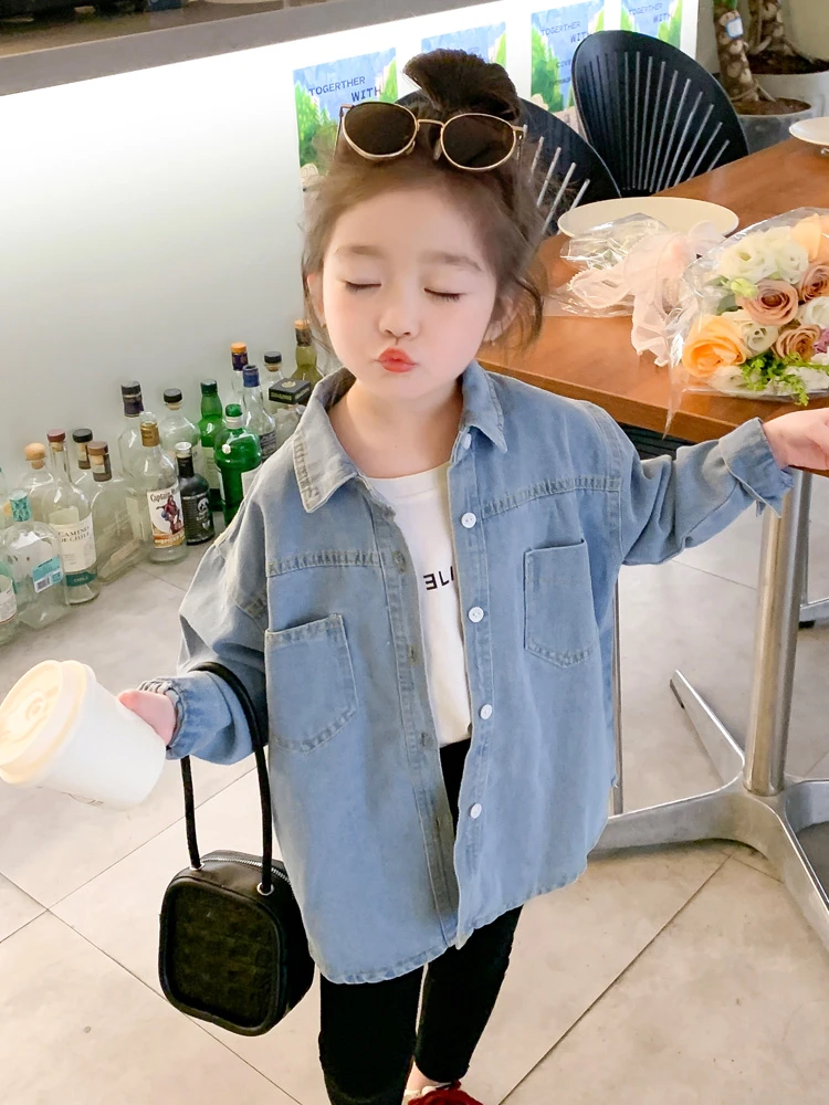 牛仔衬衣儿童洋气时尚2023新款牛仔女衬衫秋装上衣休闲宽松韩版