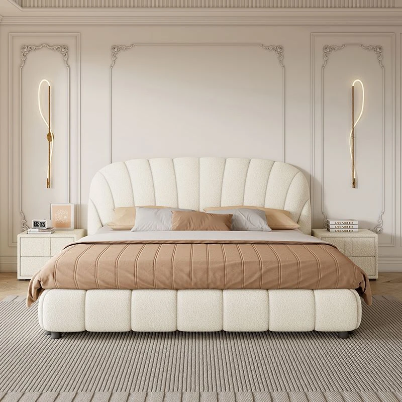 272#  奶油风布艺现代简约主卧双人大床轻奢软包花瓣公主床小户型