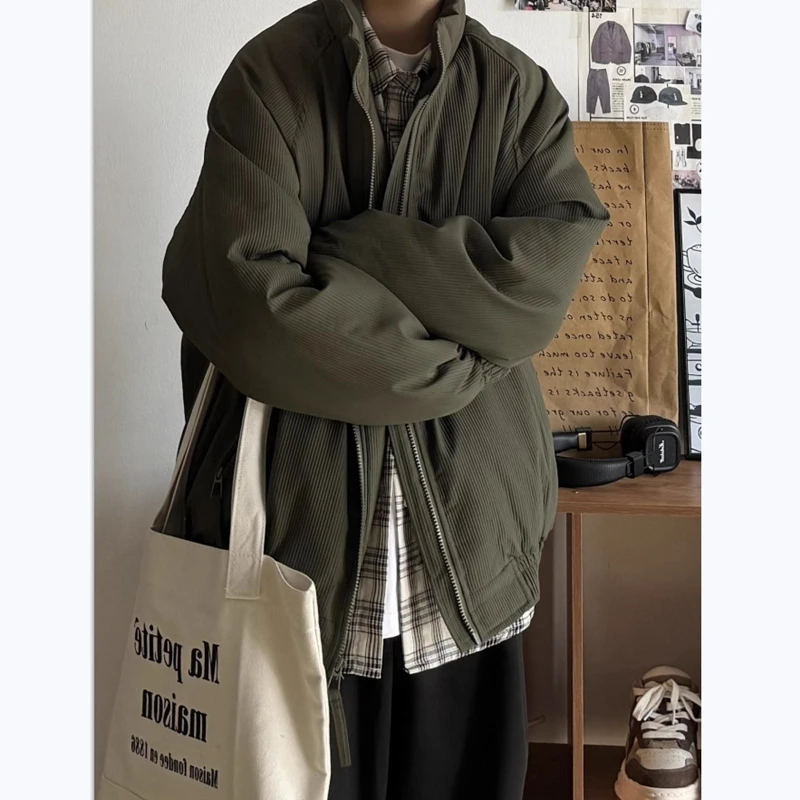 日系复古纯色宽松工装立领棉衣男女款冬季保暖潮牌美拉德棉服外套