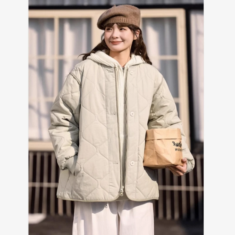 冬季小个子日系菱格棉服外套女宽松学生加厚情侣工装棒球领棉衣男